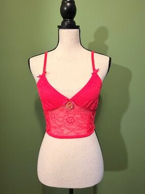 BEBE Rhinestone Charm Lace Bralette in Vibrant Pink